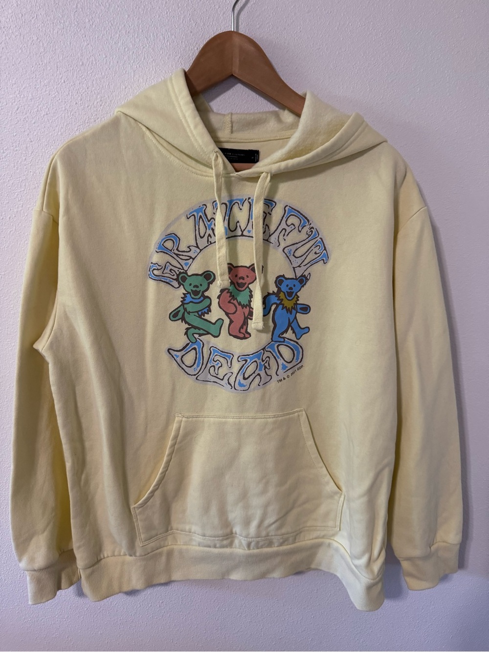 Grateful Dead Dancing Bears Junk Food Graphic Hoodie Pale Yellow Oversized-Small